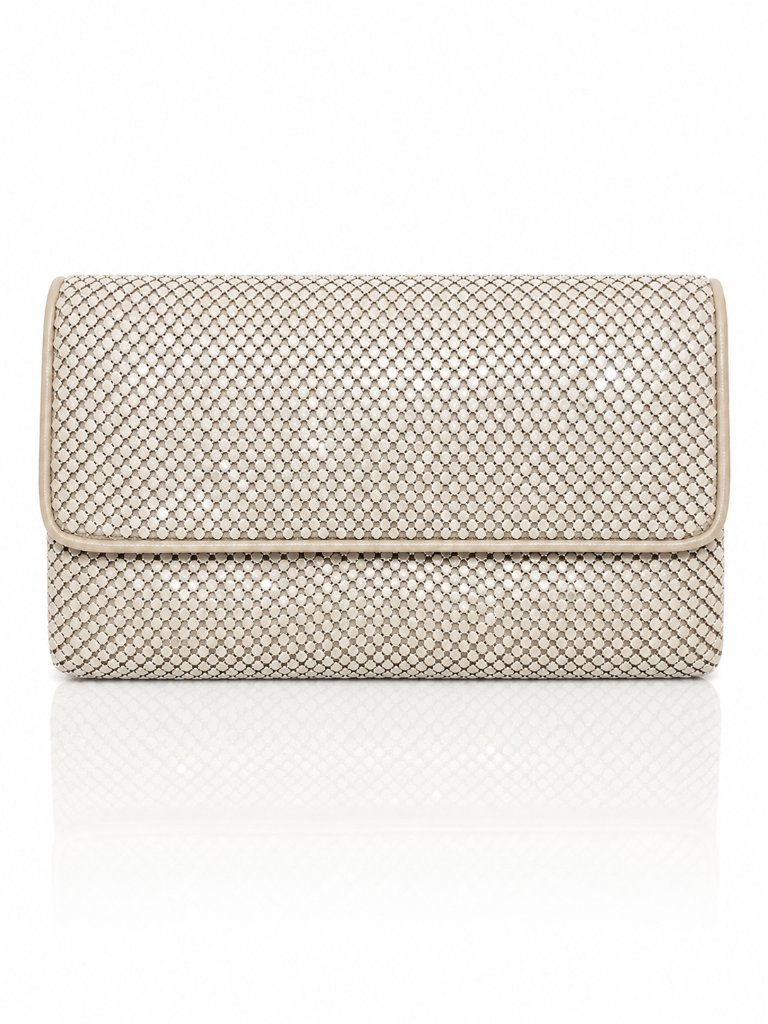 Vintage 80s Whiting And Davis Metal Mesh Clutch Shoulder Bag Beige